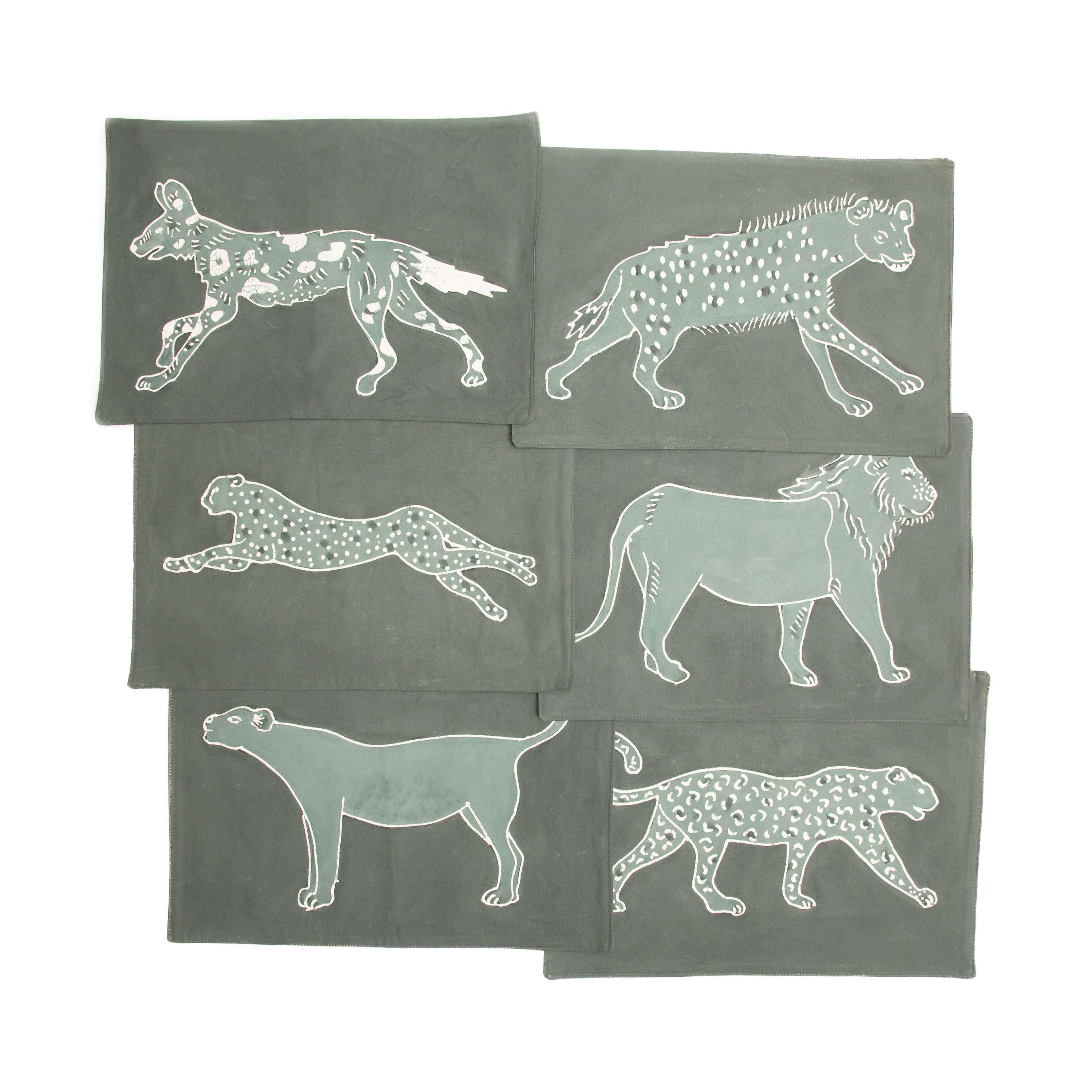 Wildlife safari table mat placemat set in green