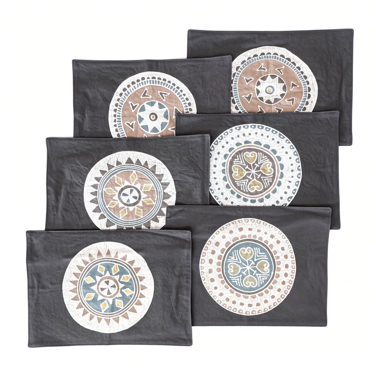 African Circles Teal Collection Table Mats - Grey