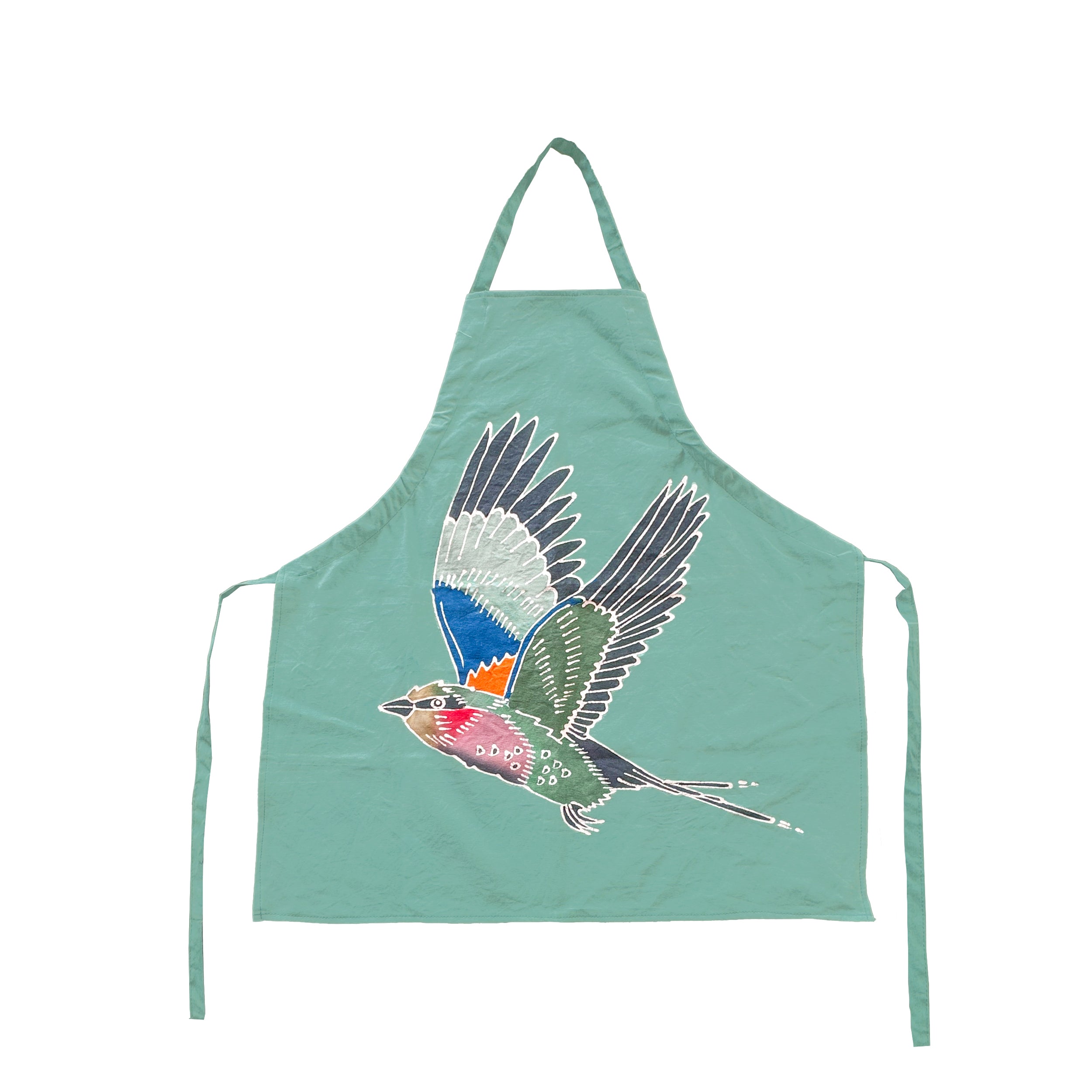 lilac breasted roller bird apron with teal colours