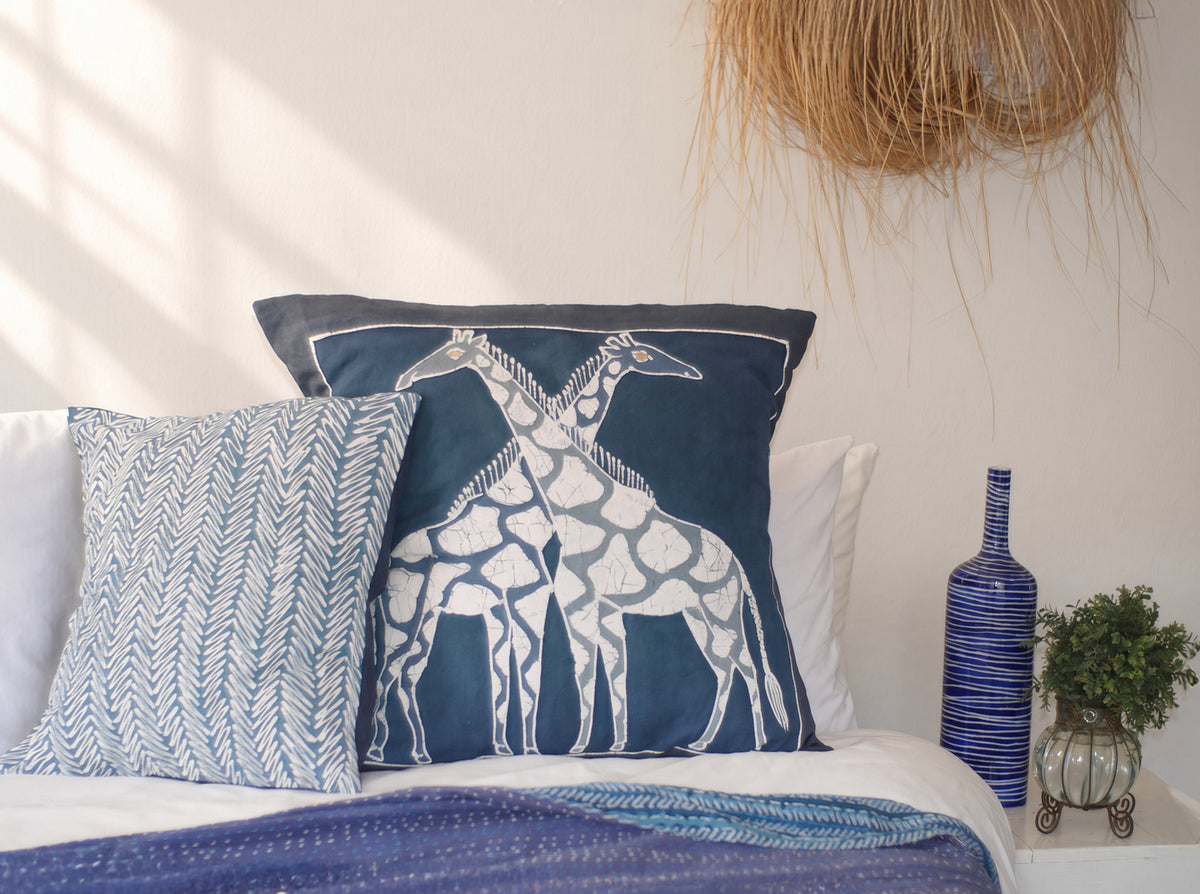 Safari Animals Indigo Giraffe Cushion Cover