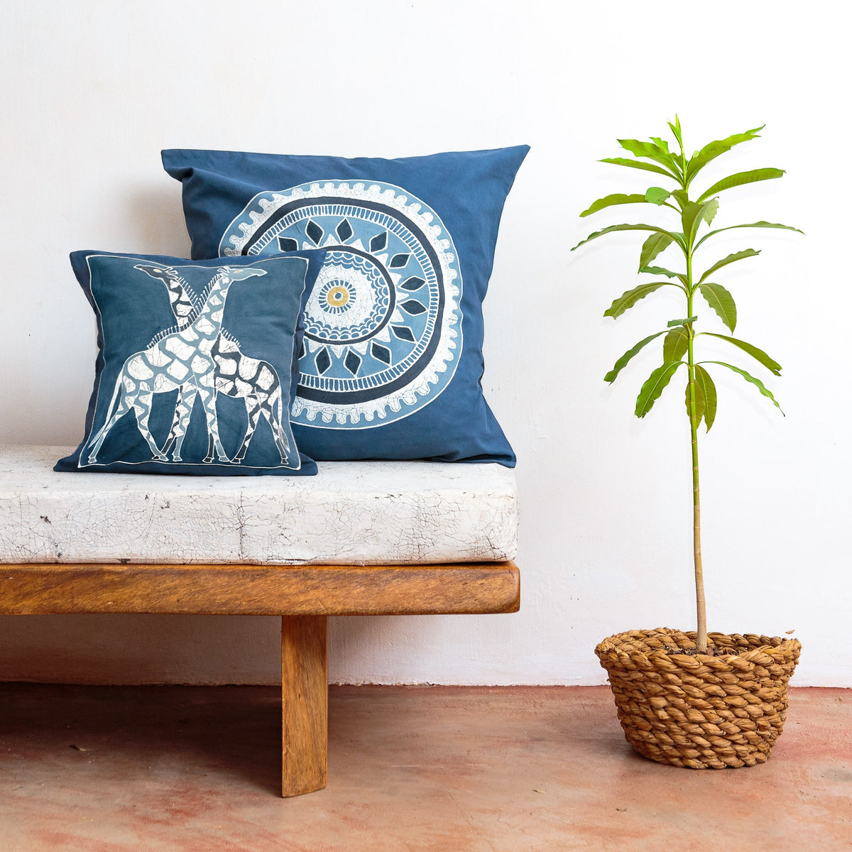 Safari Animals Indigo Giraffe Cushion Cover