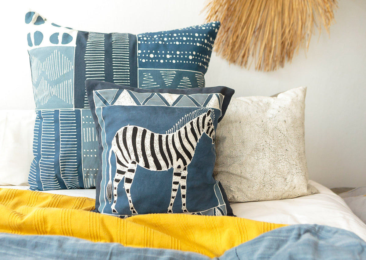 Safari Animals Indigo  Zebra Cushion Cover