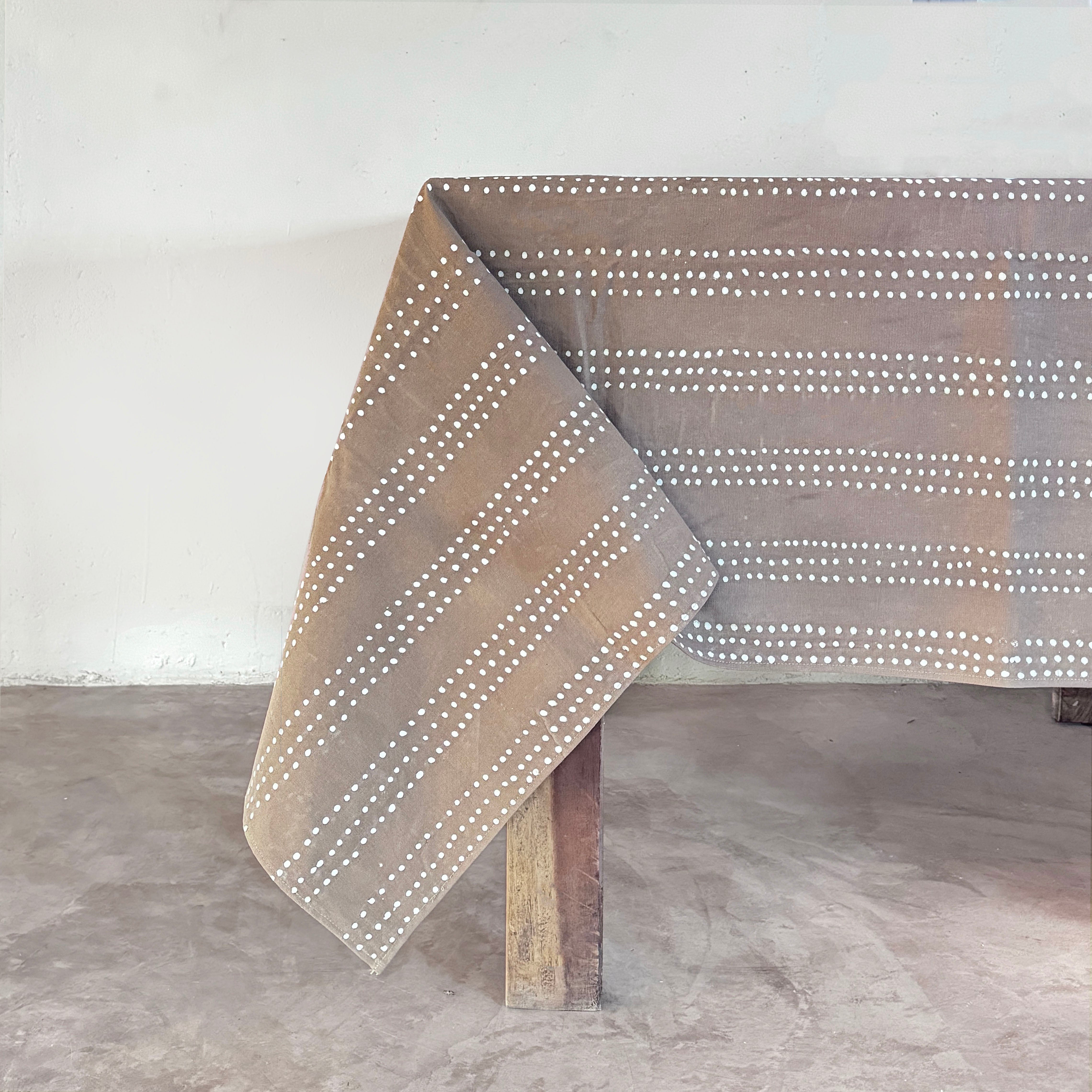 simple batik handcrafted spotty taupe table cloth