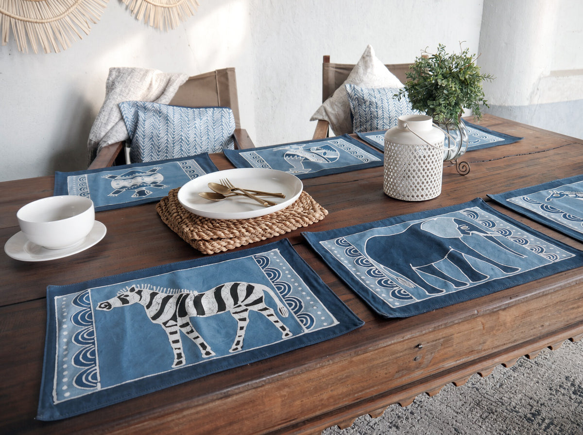 Safari Animals Indigo Table Mats  Set of 6