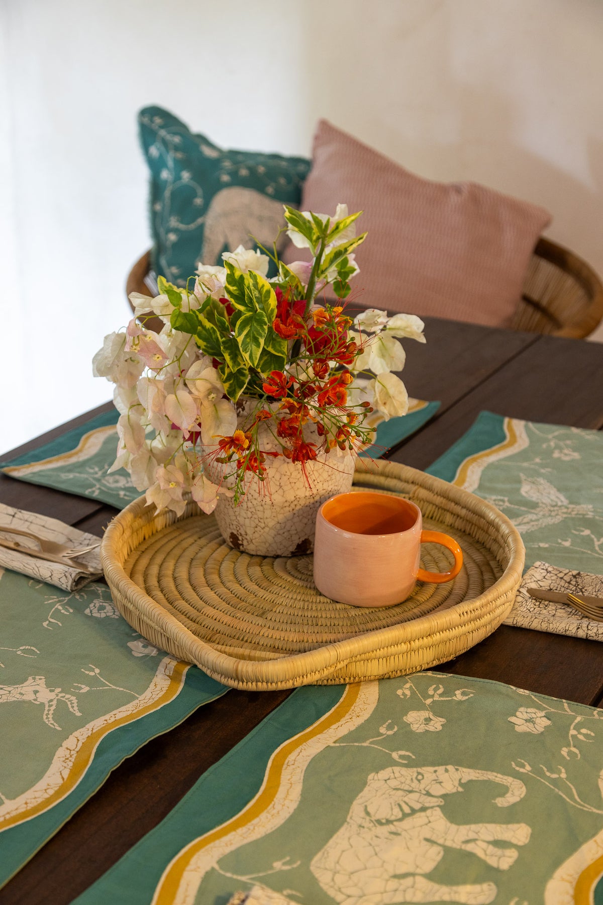 Wild animal table mats in green – TRIBAL TEXTILES