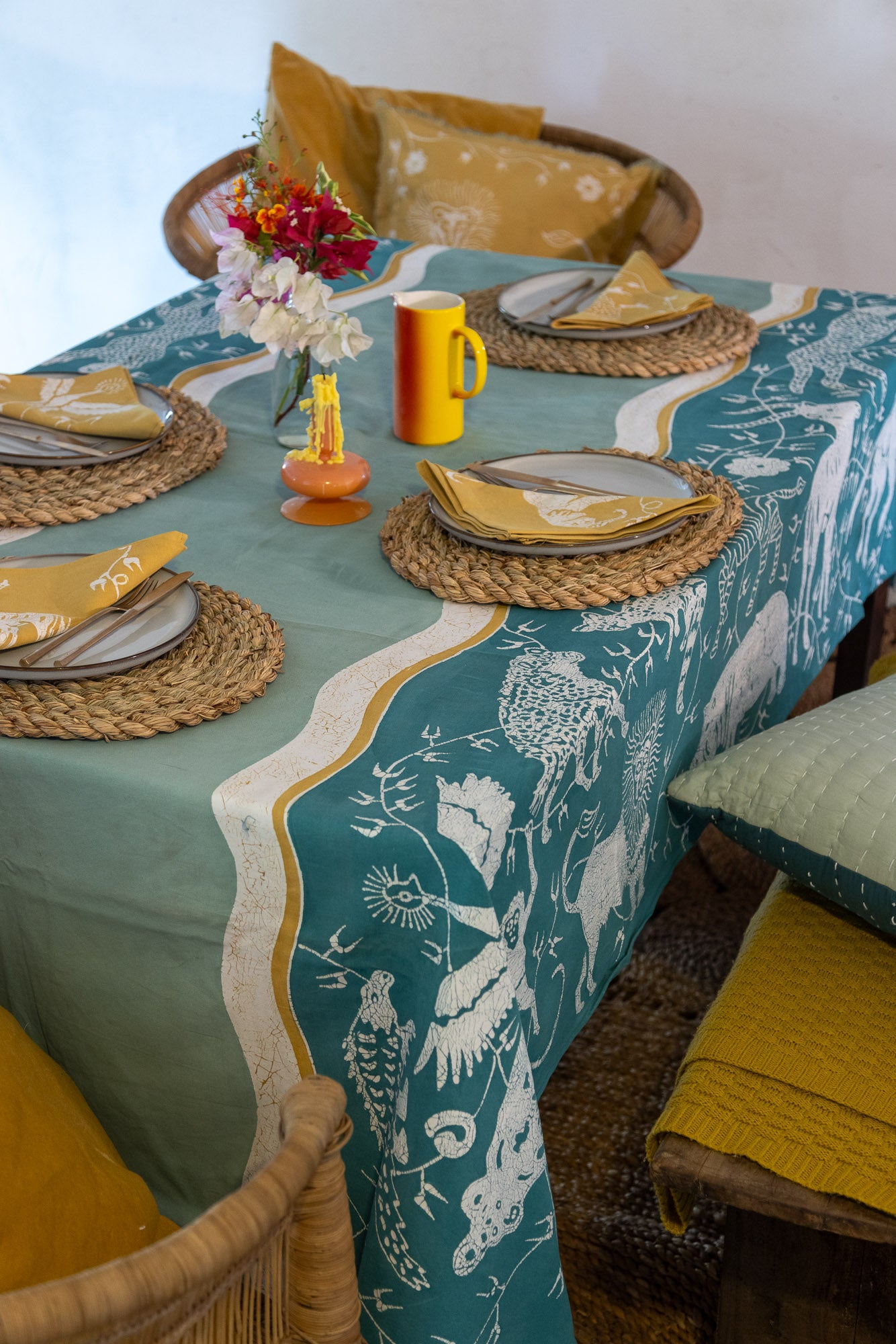 Zobisika Wild Animal Tablecloth Teal