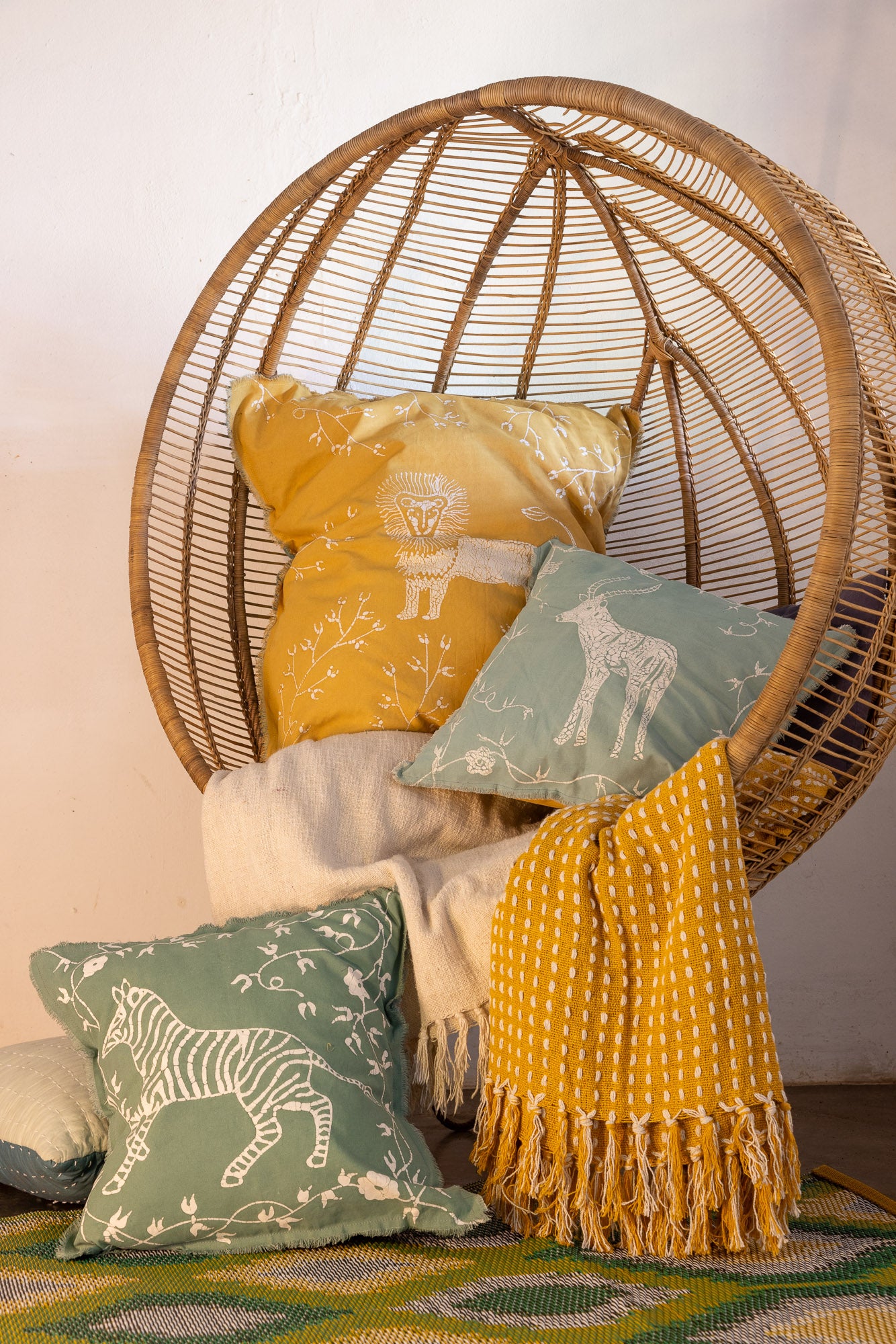 Zobisika Lion Cushion Cover In Mustard
