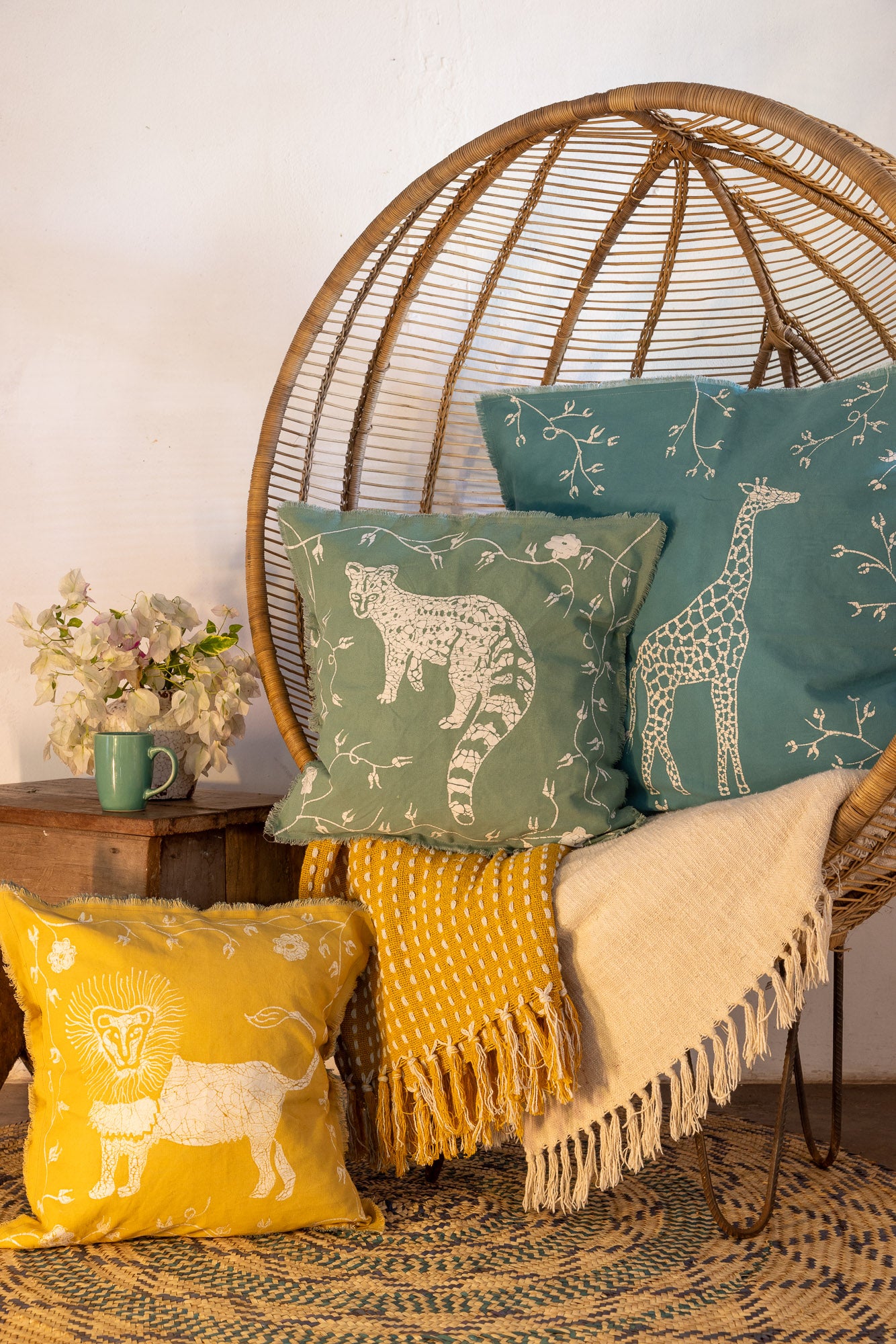 Zobisika Lion Cushion Cover In Mustard