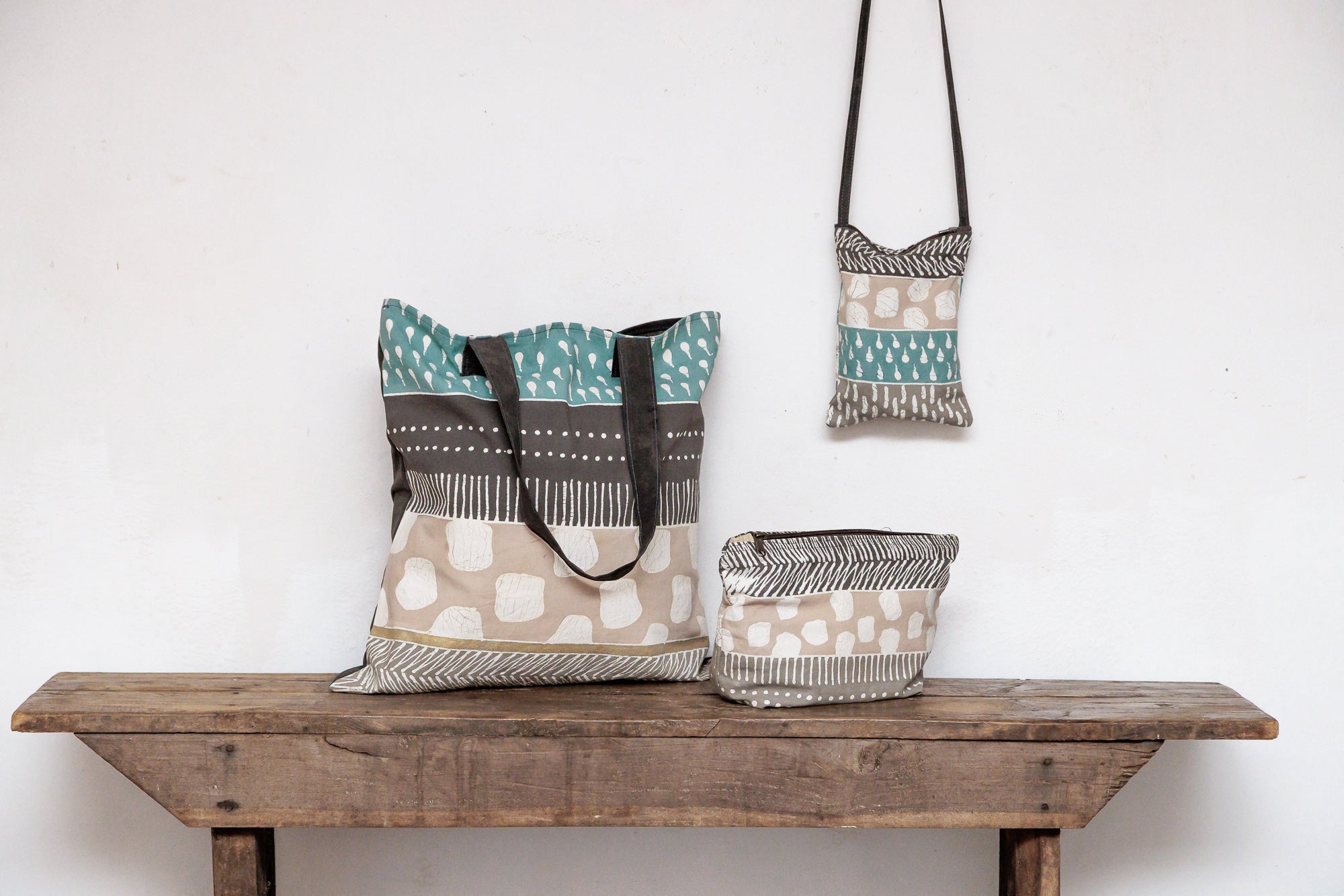 African made 100% cotton green wash bag, made to brighten and organise bathrooms in sustainable style.
