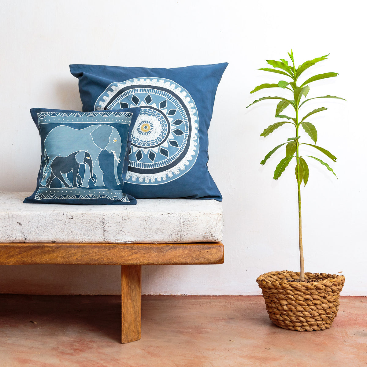 Safari Animals Indigo Elephant Cushion Cover