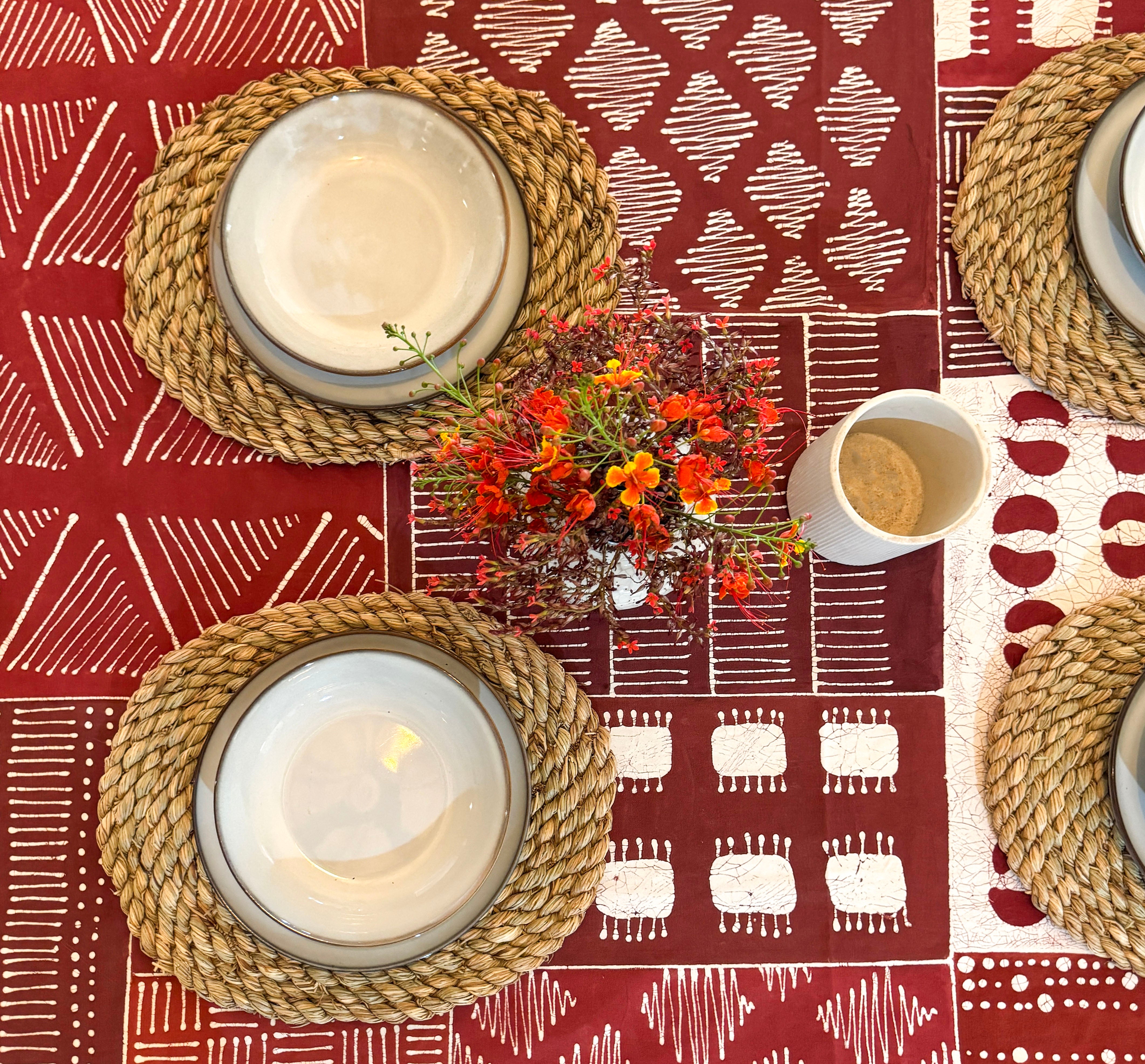 Tribal Cloth Crimson Tablecloth Patchwork
