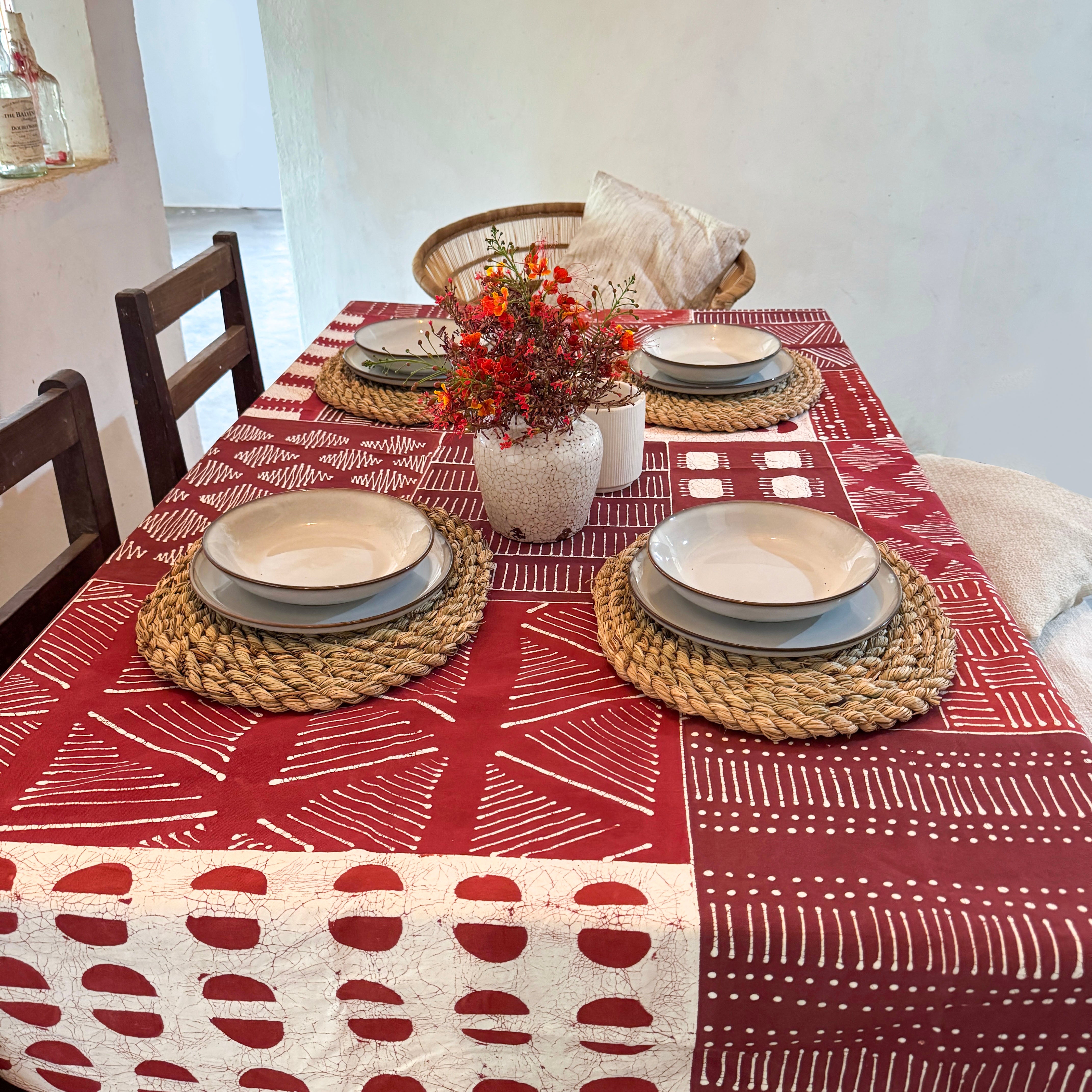 Tribal Cloth Crimson Tablecloth Patchwork