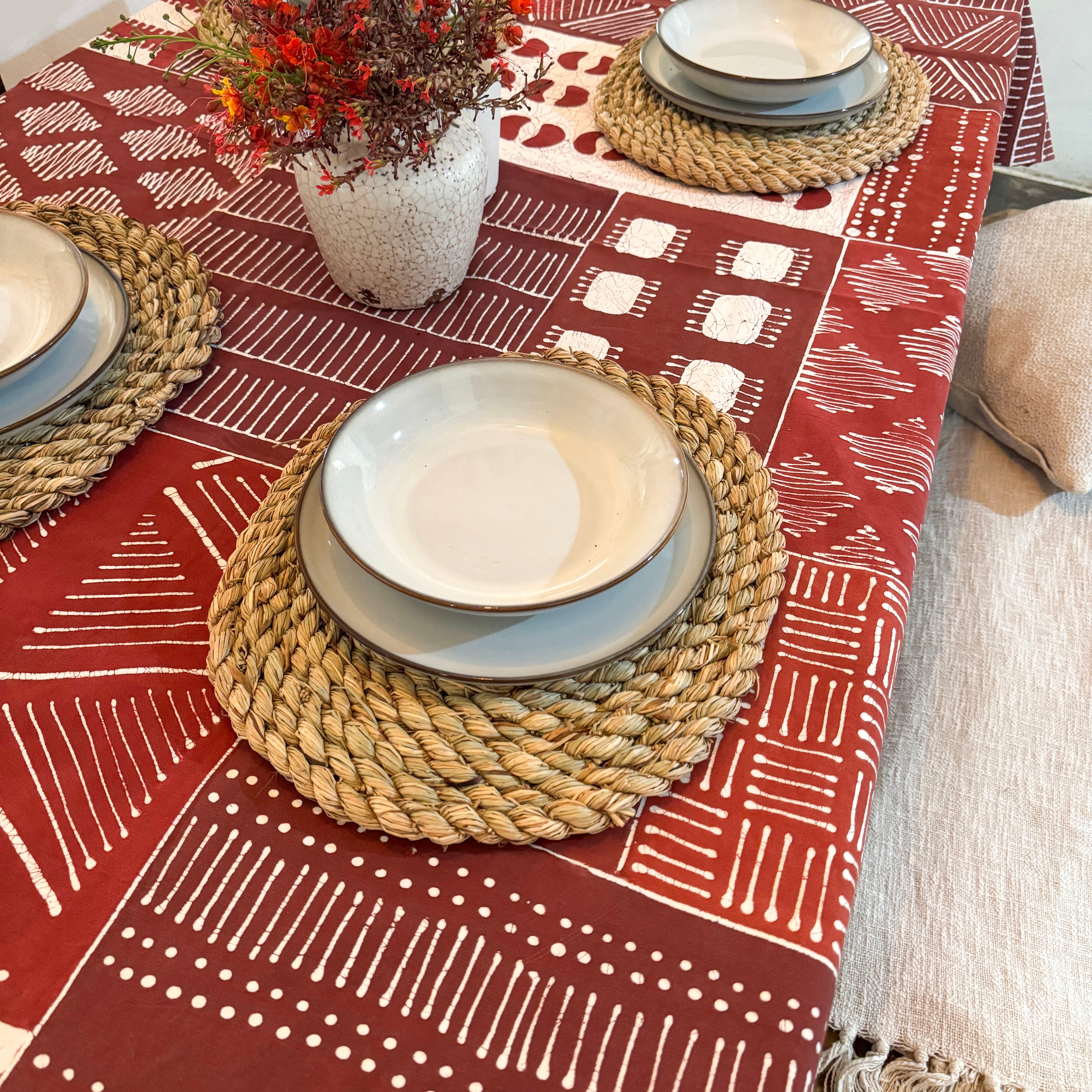 Tribal Cloth Crimson Tablecloth Patchwork