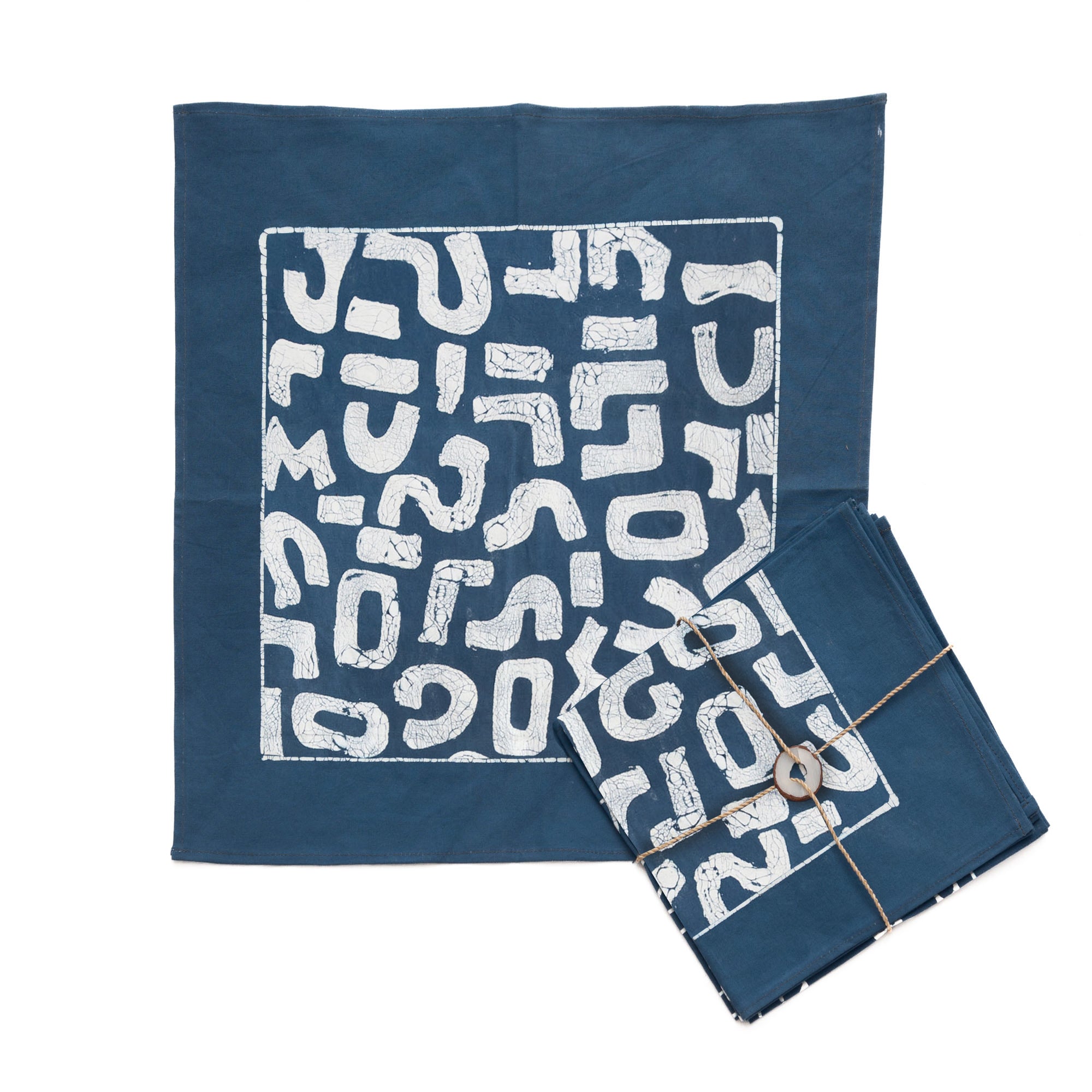INdigo blue eco napkins decorated with batik african patterns