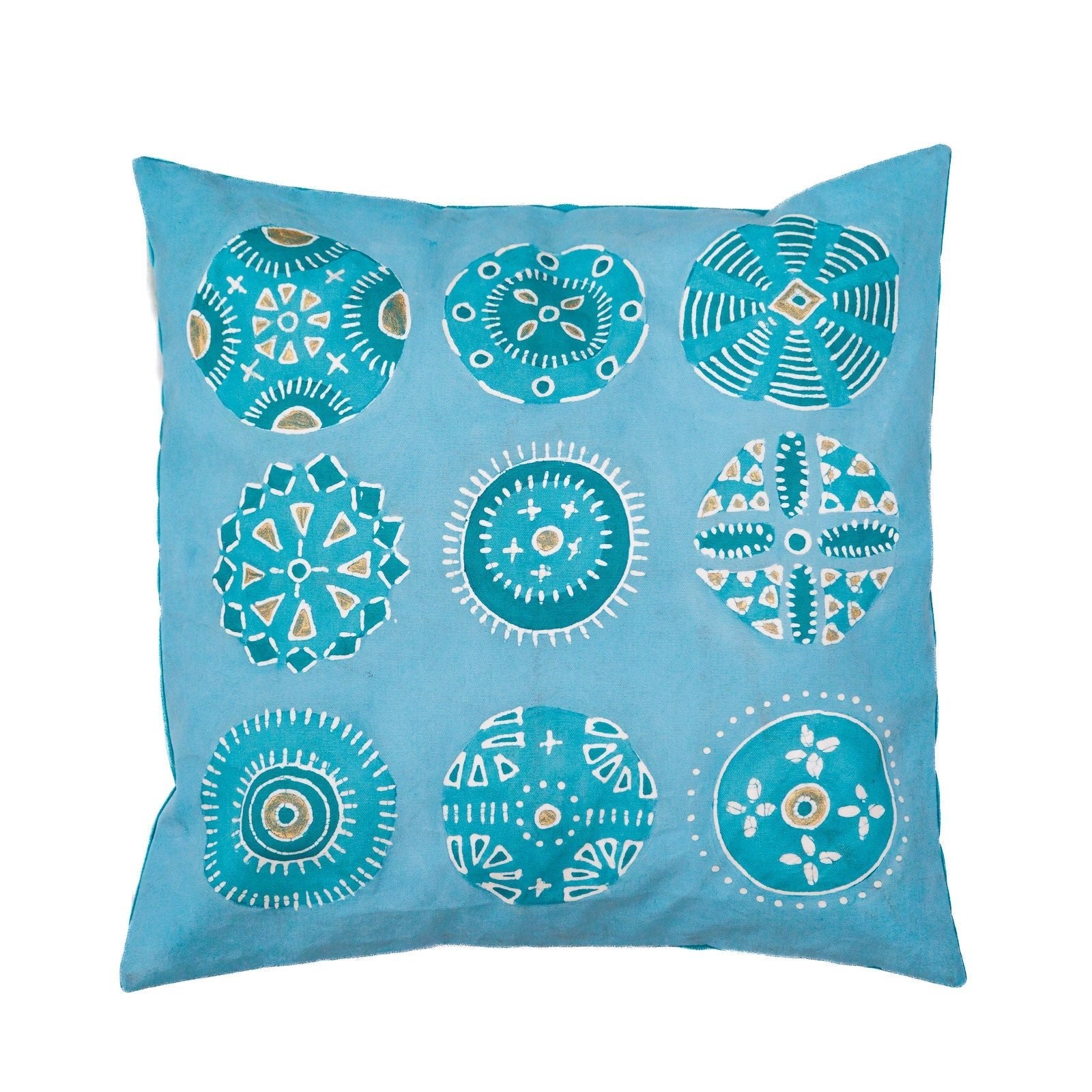 Kuosi Aqua Cushion Cover - Shop Tribal Textiles and gain access to our bohemian chic bright blue cushion covers.