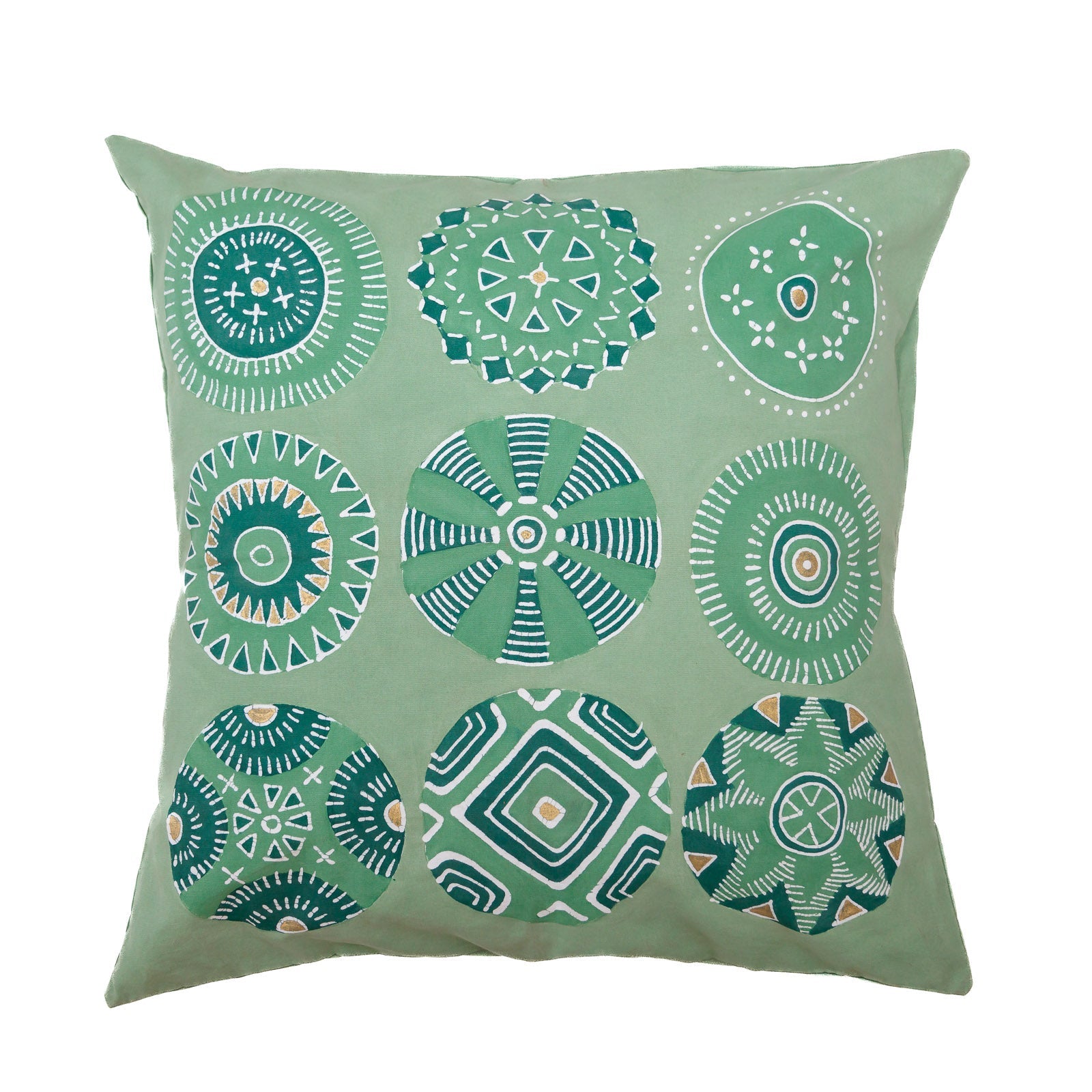 The perfect jade cushion covers with beautiful circles and gold accents.