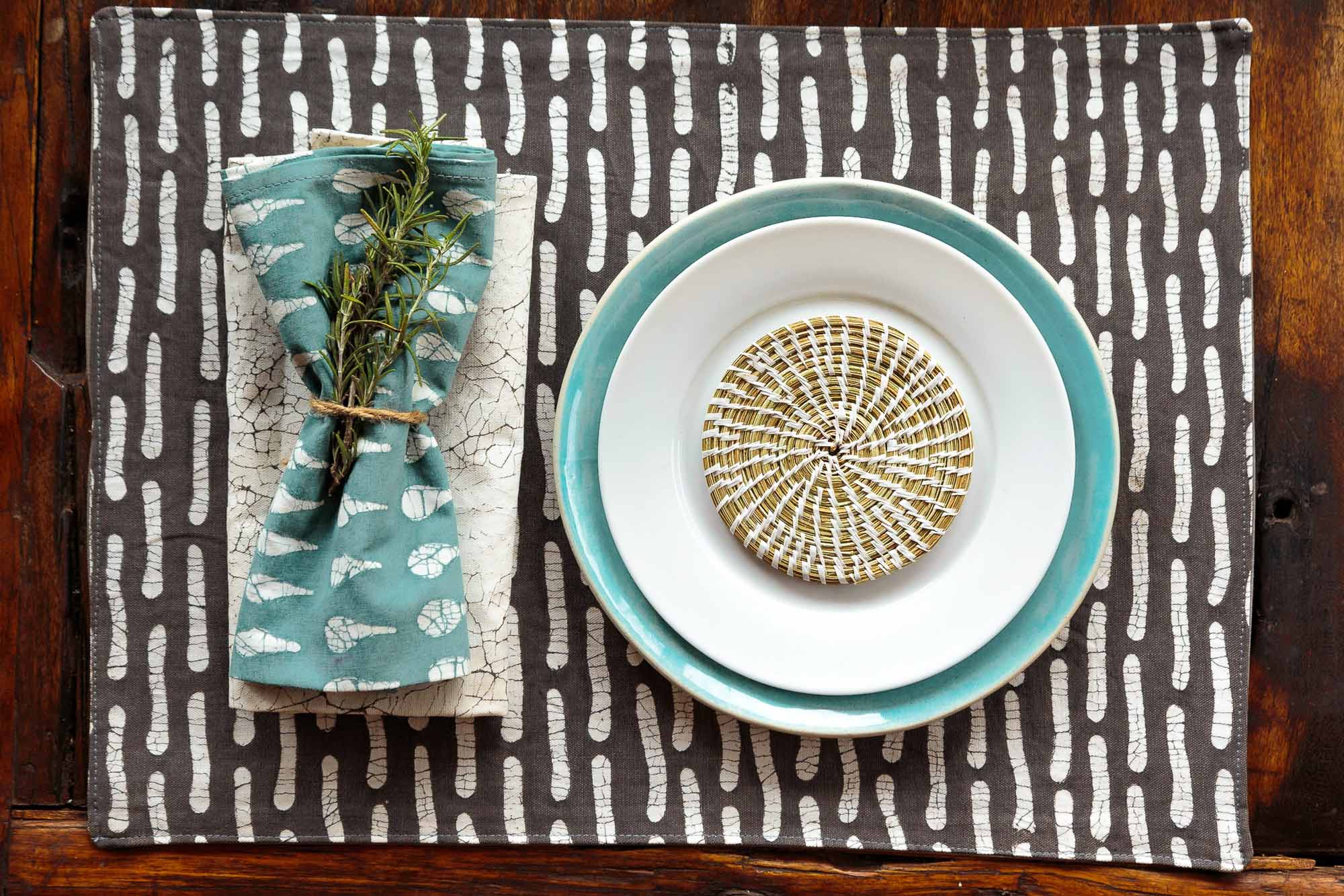 Boho Teal Drops Napkin Set - Hand Painted teal napkins