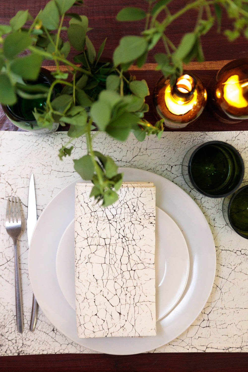 Crackle Table Runner - Hand-painted sustainable goods which make a difference. Shop our white crackle table runner today!