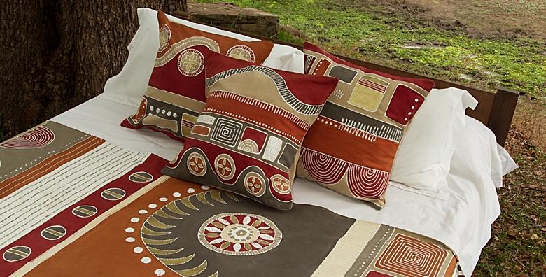 African-inspired red tribal pattern pillow cover, sustainably made.