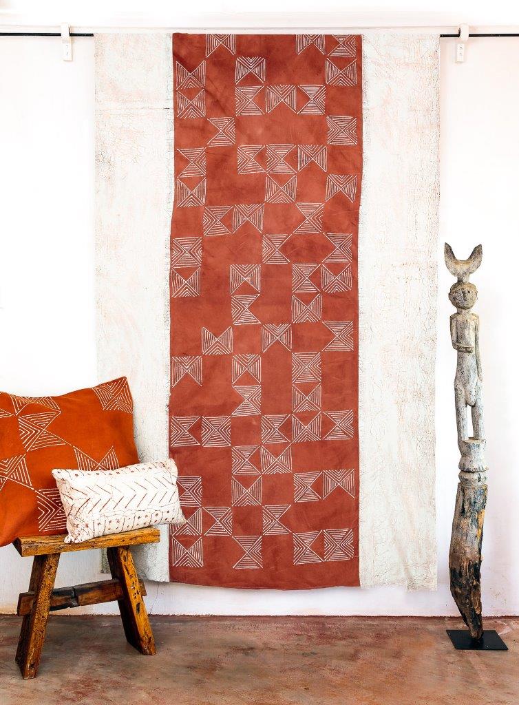 Matika Rust Grid Tablecloth - Handpainted to adorn environmentally friendly homes.