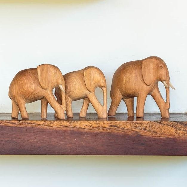 Hand carved wooden elephants, from locally sourced wood making them the perfect simple sustainable gift for elephant lovers.