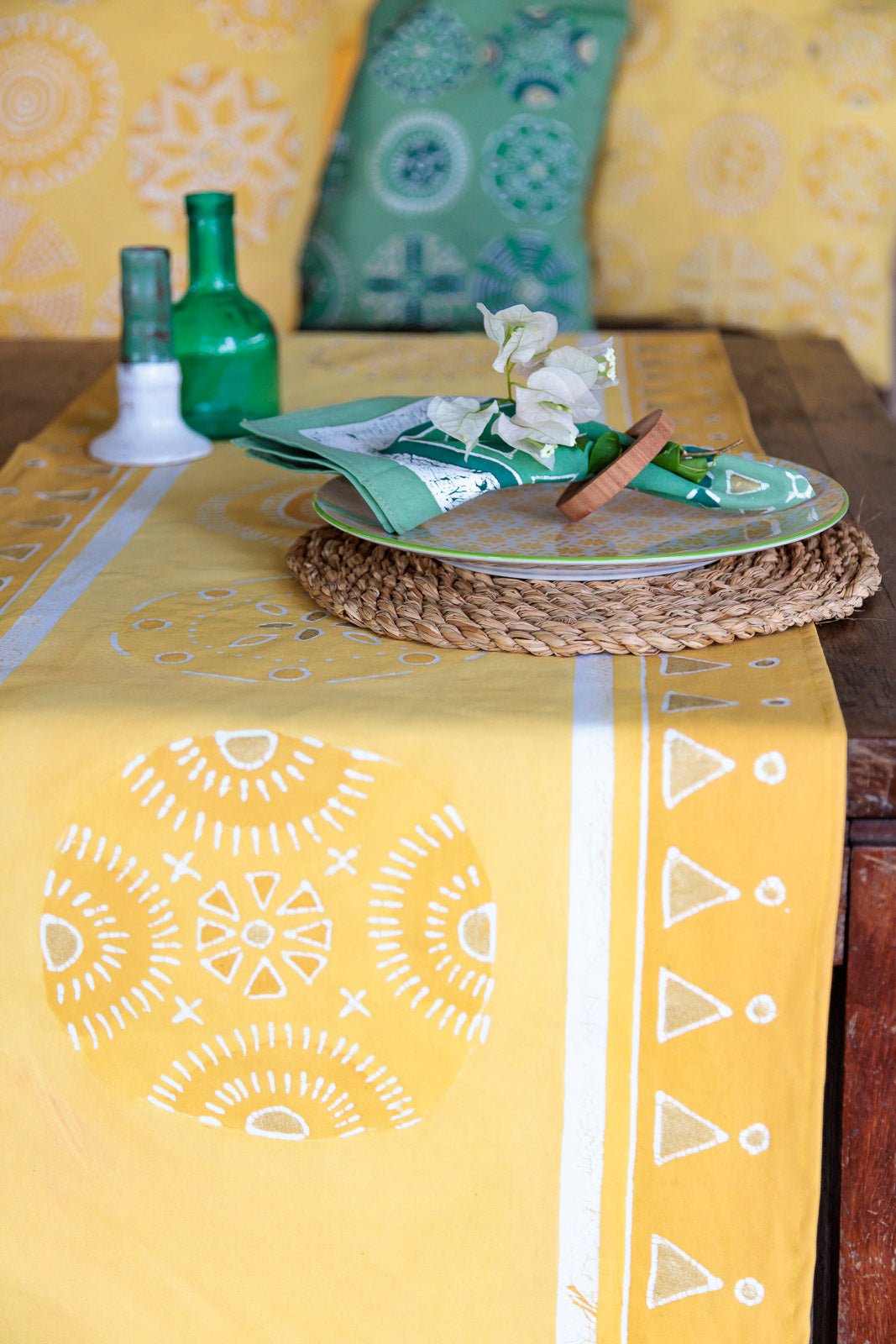 Hand-painted and African made bright yellow table cloth, made stylishly and sustainably.